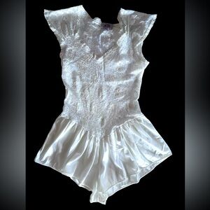 Lace Bodice Satin Peplum Top - Ivory